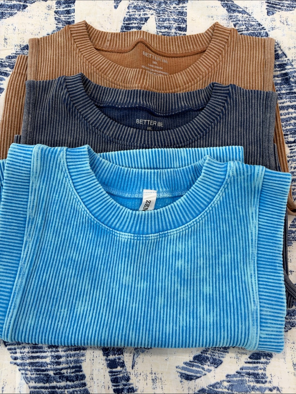Zenana Outfitters women 
Ribbed Crewneck Sweater - Sky Blue, Charcoal, Brown